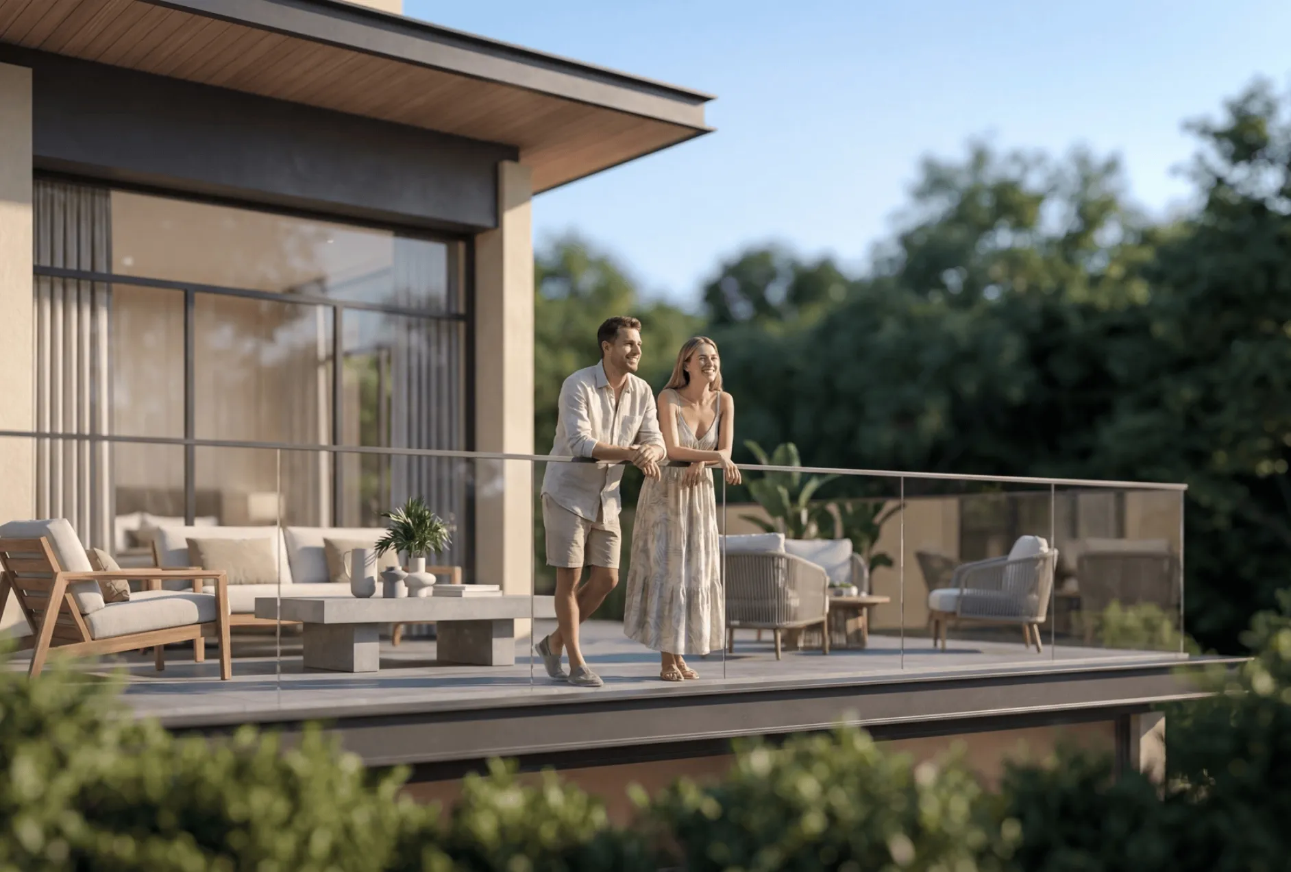 Garden villa with a private terrace surrounded by greenery